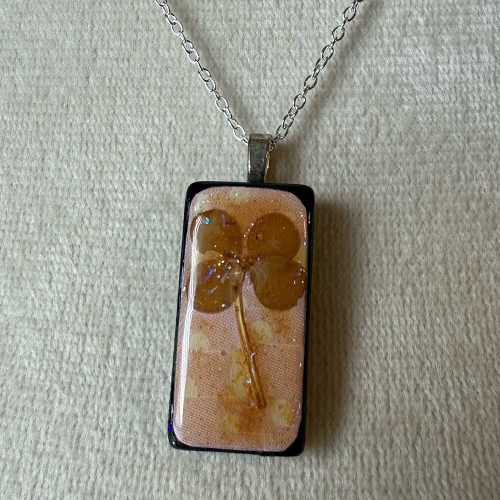 Lucky Charm Four Leaf Clover Mini Domino Necklace OOAK‎ Handmade #19